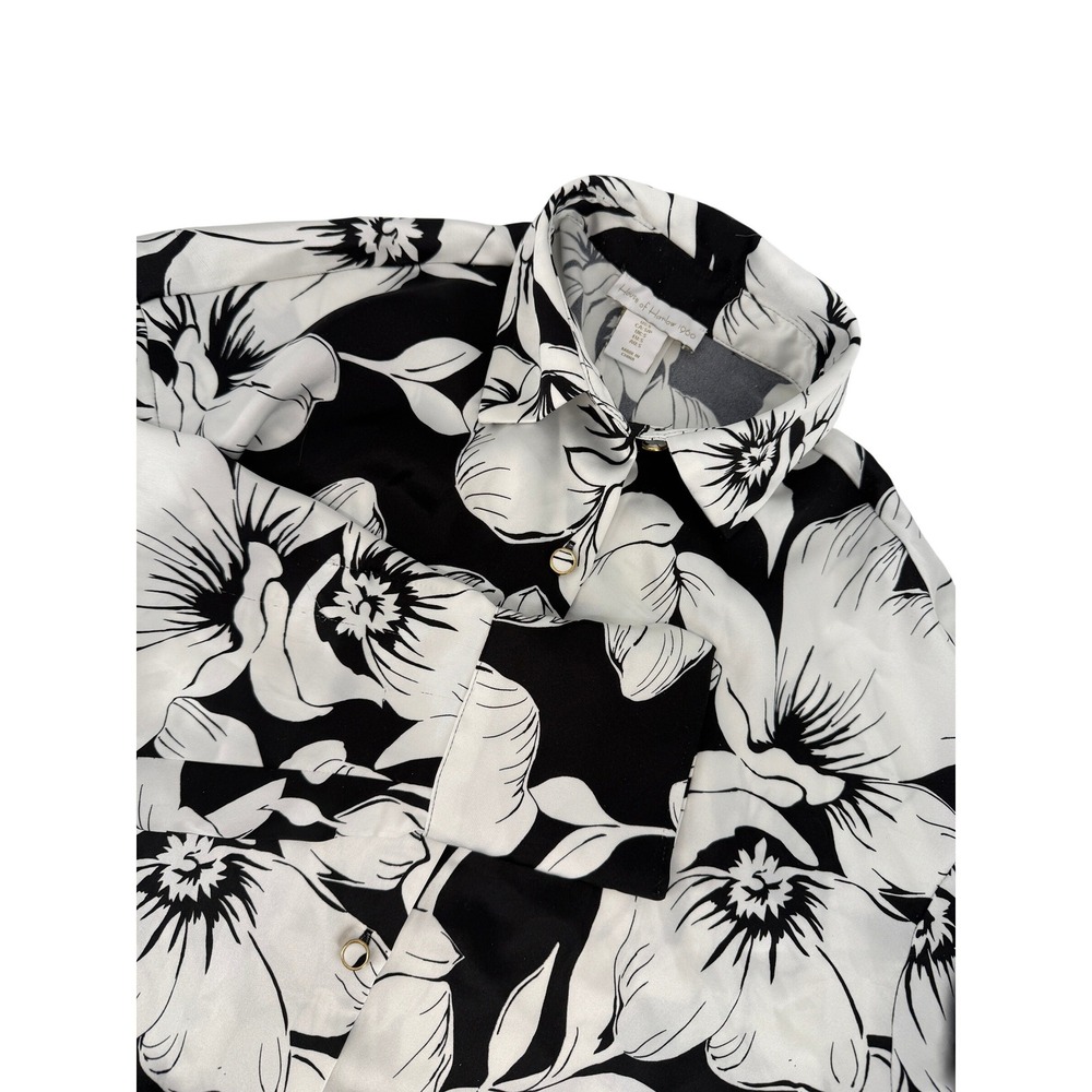 House of Harlow 1960 Floral Satin Button‎ Down Blouse Black White Floral Small